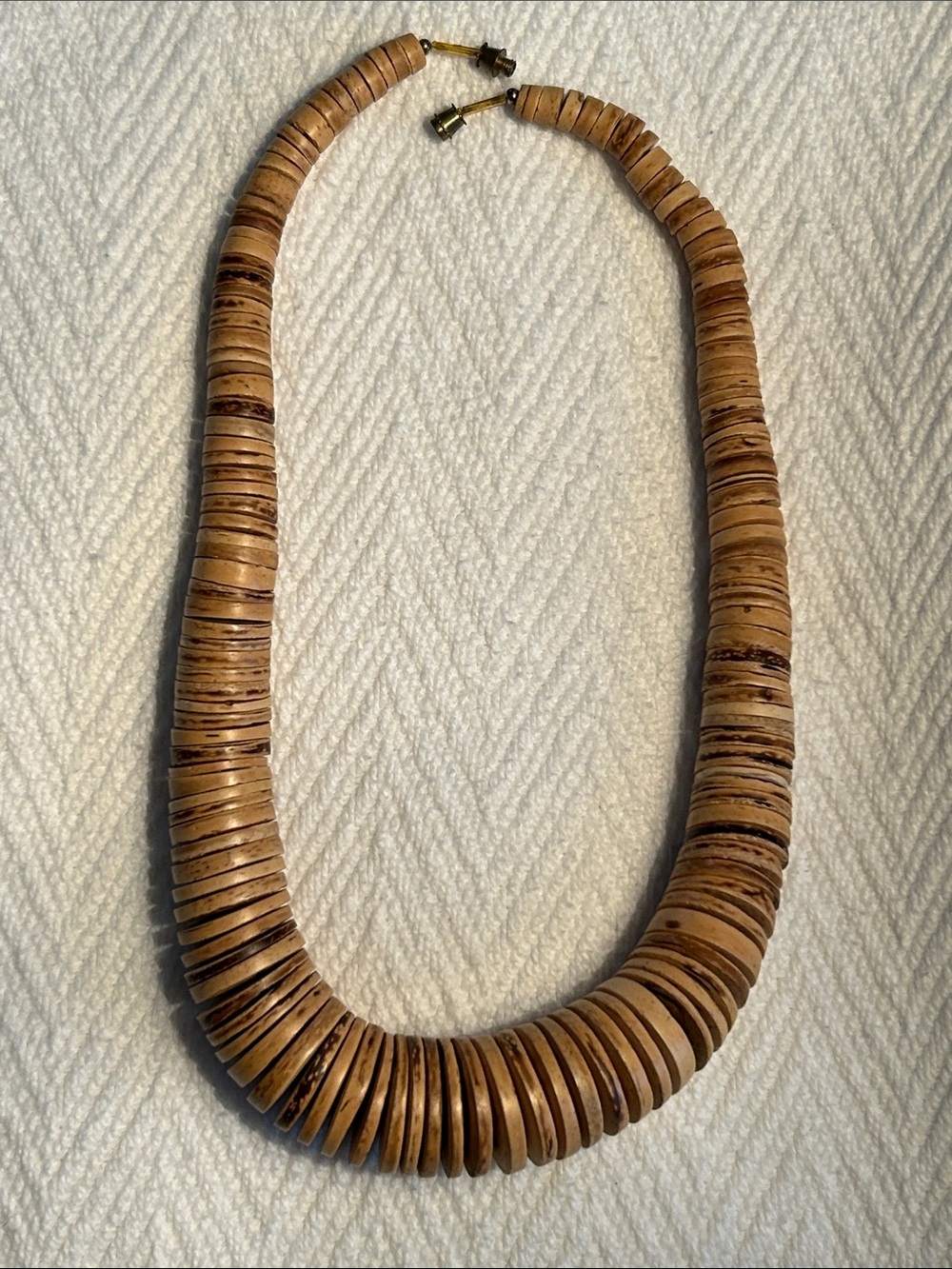Vintage Earth-Tone Heishi Coin Disk Statement Necklace Natural Brown